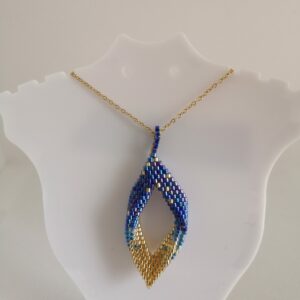 Pendentif losange 3D bleu/or