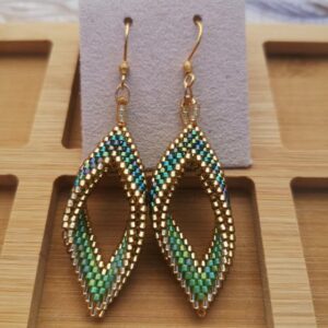 Boucles d'oreille 3D or/vert