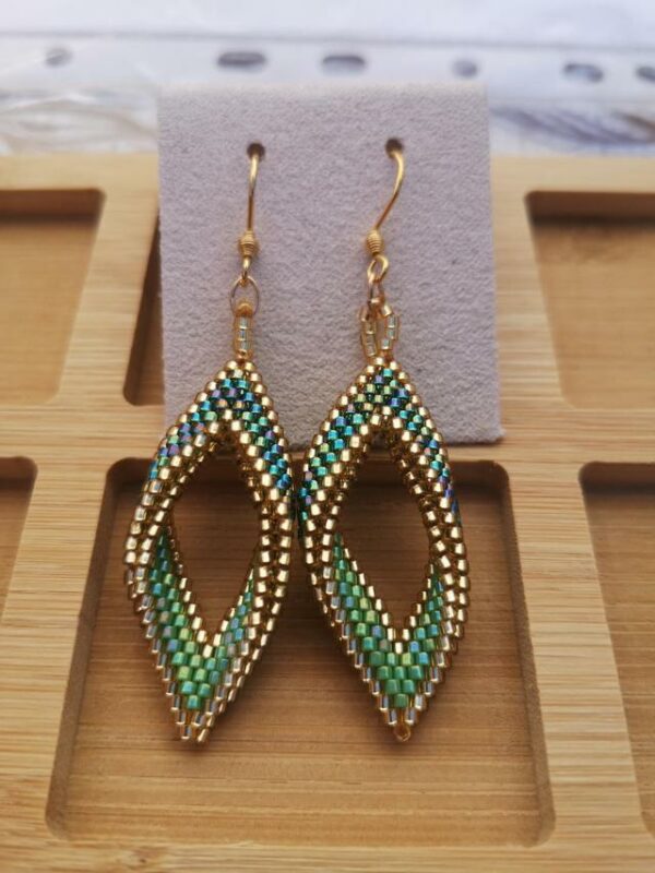 Boucles d'oreille 3D or/vert